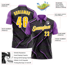 Laden Sie das Bild in den Galerie-Viewer, Uksn Individuelles Schwarz Gelb-Mittelviolett 3D-Bowling Punkte Funktions-Poloshirt

