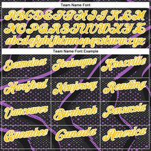 Laden Sie das Bild in den Galerie-Viewer, Uksn Individuelles Schwarz Gelb-Mittelviolett 3D-Bowling Punkte Funktions-Poloshirt
