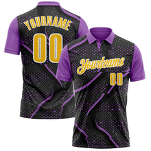 Laden Sie das Bild in den Galerie-Viewer, Uksn Individuelles Schwarz Gelb-Mittelviolett 3D-Bowling Punkte Funktions-Poloshirt
