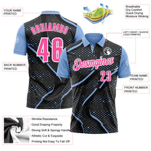 Laden Sie das Bild in den Galerie-Viewer, Uksn Individuelles Schwarz Pink-Hellblau 3D-Bowling Punkte Funktions-Poloshirt
