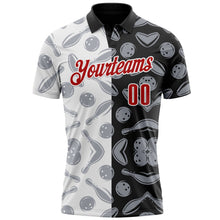 Laden Sie das Bild in den Galerie-Viewer, Uksn Individuelles Schwarz Rot-Weiß 3D Bowling Funktions-Poloshirt

