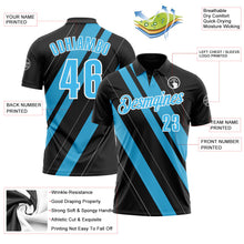 Laden Sie das Bild in den Galerie-Viewer, Uksn Individuelles Schwarz Himmelblau-Weiß 3D-Bowling Linienform Funktions-Poloshirt
