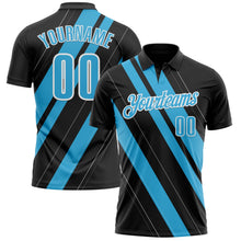 Laden Sie das Bild in den Galerie-Viewer, Uksn Individuelles Schwarz Himmelblau-Weiß 3D-Bowling Linienform Funktions-Poloshirt
