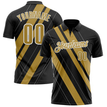 Laden Sie das Bild in den Galerie-Viewer, Uksn Individuelles Schwarz Altgold-Weiß 3D-Bowling Linienform Funktions-Poloshirt
