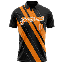 Laden Sie das Bild in den Galerie-Viewer, Uksn Individuelles Schwarz Bay Orange-Weiß 3D-Bowling Linienform Funktions-Poloshirt
