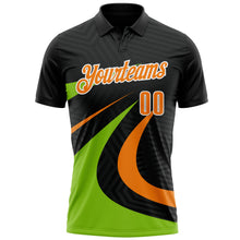 Laden Sie das Bild in den Galerie-Viewer, Uksn Individuelles Schwarz Bay Orange-Neongrün 3D-Bowling geometrische Form Funktions-Poloshirt

