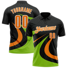 Laden Sie das Bild in den Galerie-Viewer, Uksn Individuelles Schwarz Bay Orange-Neongrün 3D-Bowling geometrische Form Funktions-Poloshirt
