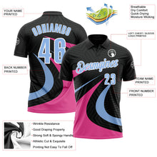 Laden Sie das Bild in den Galerie-Viewer, Uksn Individuelles Schwarz Hellblau-Pink 3D-Bowling geometrische Form Funktions-Poloshirt

