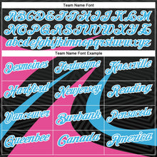 Laden Sie das Bild in den Galerie-Viewer, Uksn Individuelles Schwarz Himmelblau-Pink 3D-Bowling geometrische Form Funktions-Poloshirt
