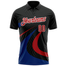 Laden Sie das Bild in den Galerie-Viewer, Uksn Individuelles Schwarz Rot-Royalblau 3D-Bowling geometrische Form Funktions-Poloshirt
