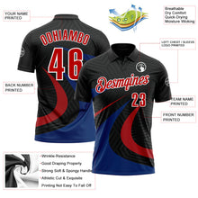 Laden Sie das Bild in den Galerie-Viewer, Uksn Individuelles Schwarz Rot-Royalblau 3D-Bowling geometrische Form Funktions-Poloshirt
