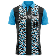 Laden Sie das Bild in den Galerie-Viewer, Uksn Individuelles Schwarz Himmelblau-Weiß 3D-Bowling geometrische Form Funktions-Poloshirt
