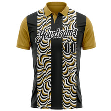 Laden Sie das Bild in den Galerie-Viewer, Uksn Individuelles Schwarz Altgold-Weiß 3D-Bowling geometrische Form Funktions-Poloshirt
