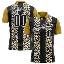 Laden Sie das Bild in den Galerie-Viewer, Uksn Individuelles Schwarz Altgold-Weiß 3D-Bowling geometrische Form Funktions-Poloshirt
