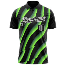 Laden Sie das Bild in den Galerie-Viewer, Uksn Individuelles Schwarz Neongrün-Weiß 3D-Bowling geometrische Form Funktions-Poloshirt
