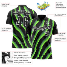 Laden Sie das Bild in den Galerie-Viewer, Uksn Individuelles Schwarz Neongrün-Weiß 3D-Bowling geometrische Form Funktions-Poloshirt
