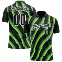 Laden Sie das Bild in den Galerie-Viewer, Uksn Individuelles Schwarz Neongrün-Weiß 3D-Bowling geometrische Form Funktions-Poloshirt
