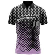 Laden Sie das Bild in den Galerie-Viewer, Uksn Individuelles Schwarz Hellviolett-Grau 3D-Bowling geometrische Form Funktions-Poloshirt
