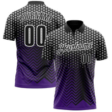 Laden Sie das Bild in den Galerie-Viewer, Uksn Individuelles Schwarz Violett-Grau 3D-Bowling geometrische Form Funktions-Poloshirt
