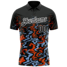 Laden Sie das Bild in den Galerie-Viewer, Uksn Individuelles Schwarz Hellblau-Orange 3D-Bowling abstrakte Grunge-Kunst Funktions-Poloshirt
