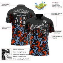 Laden Sie das Bild in den Galerie-Viewer, Uksn Individuelles Schwarz Hellblau-Orange 3D-Bowling abstrakte Grunge-Kunst Funktions-Poloshirt
