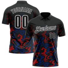 Laden Sie das Bild in den Galerie-Viewer, Uksn Individuelles Schwarz Royalblau-Rot 3D-Bowling abstrakte Grunge-Kunst Funktions-Poloshirt
