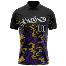 Laden Sie das Bild in den Galerie-Viewer, Uksn Individuelles Schwarz Violett-Altgold 3D-Bowling abstrakte Grunge-Kunst Funktions-Poloshirt
