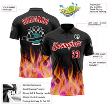 Laden Sie das Bild in den Galerie-Viewer, Uksn Individuelles Schwarz Rot-Weiß 3D-Bowling brennende Flammen Funktions-Poloshirt
