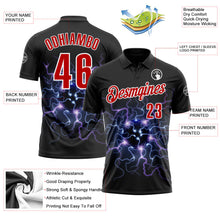 Laden Sie das Bild in den Galerie-Viewer, Uksn Individuelles Schwarz Rot-Weiß 3D-Bowling Blitz Funktions-Poloshirt
