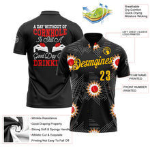 Laden Sie das Bild in den Galerie-Viewer, Uksn Individuelles Schwarz Gold-Rot 3D-Cornhole Funktions-Poloshirt
