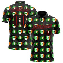 Laden Sie das Bild in den Galerie-Viewer, Uksn Individuelles Schwarz Rot 3D-St. Patrick's Day Kleeblatt Funktions-Poloshirt
