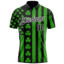Laden Sie das Bild in den Galerie-Viewer, Uksn Individuelles Schwarz Grün-Weiß 3D-St. Patrick's Day Kleeblatt Funktions-Poloshirt

