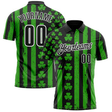 Laden Sie das Bild in den Galerie-Viewer, Uksn Individuelles Schwarz Grün-Weiß 3D-St. Patrick's Day Kleeblatt Funktions-Poloshirt
