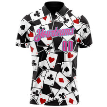 Laden Sie das Bild in den Galerie-Viewer, Uksn Individuelles Schwarz Pink-Hellblau 3D-Poker Funktions-Poloshirt
