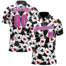 Laden Sie das Bild in den Galerie-Viewer, Uksn Individuelles Schwarz Pink-Hellblau 3D-Poker Funktions-Poloshirt
