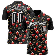 Laden Sie das Bild in den Galerie-Viewer, Uksn Individuelles Schwarz Weiß 3D-Poker Funktions-Poloshirt
