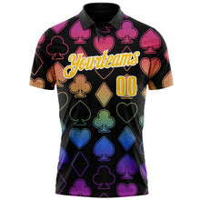Laden Sie das Bild in den Galerie-Viewer, Uksn Individuelles Schwarz Gelb-Weiß 3D-Poker Funktions-Poloshirt
