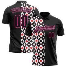 Laden Sie das Bild in den Galerie-Viewer, Uksn Individuelles Schwarz Pink 3D-Poker Funktions-Poloshirt
