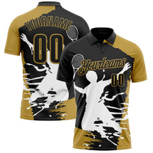 Laden Sie das Bild in den Galerie-Viewer, Uksn Individuelles Schwarz Altgold-Weiß 3D-Tennis Funktions-Poloshirt
