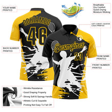 Laden Sie das Bild in den Galerie-Viewer, Uksn Individuelles Schwarz Gelb-Weiß 3D-Tennis Funktions-Poloshirt
