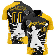 Laden Sie das Bild in den Galerie-Viewer, Uksn Individuelles Schwarz Gelb-Weiß 3D-Tennis Funktions-Poloshirt
