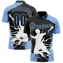 Laden Sie das Bild in den Galerie-Viewer, Uksn Individuelles Schwarz Hellblau-Weiß 3D-Tennis Funktions-Poloshirt
