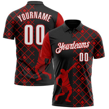 Laden Sie das Bild in den Galerie-Viewer, Uksn Individuelles Schwarz Weiß-Rot 3D-Tennis Funktions-Poloshirt
