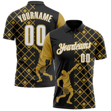 Laden Sie das Bild in den Galerie-Viewer, Uksn Individuelles Schwarz Weiß-Altgold 3D-Tennis Funktions-Poloshirt
