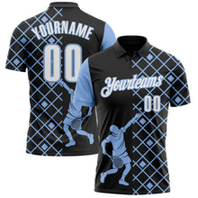 Laden Sie das Bild in den Galerie-Viewer, Uksn Individuelles Schwarz Weiß-Hellblau 3D-Tennis Funktions-Poloshirt
