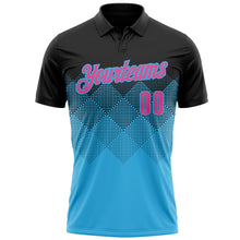 Laden Sie das Bild in den Galerie-Viewer, Uksn Individuelles Schwarz Pink-Himmelblau 3D-Verlaufs-Quadratform Funktions-Poloshirt
