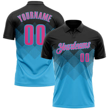 Laden Sie das Bild in den Galerie-Viewer, Uksn Individuelles Schwarz Pink-Himmelblau 3D-Verlaufs-Quadratform Funktions-Poloshirt
