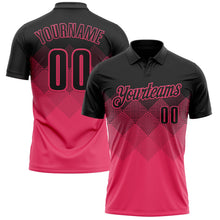 Laden Sie das Bild in den Galerie-Viewer, Uksn Individuelles Schwarz Neonpink 3D-Verlaufs-Quadratform Funktions-Poloshirt
