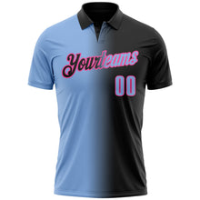 Laden Sie das Bild in den Galerie-Viewer, Uksn Individuelles Schwarz Hellblau-Pink 3D-Verlaufs-Mode Funktions-Poloshirt
