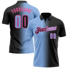 Laden Sie das Bild in den Galerie-Viewer, Uksn Individuelles Schwarz Hellblau-Pink 3D-Verlaufs-Mode Funktions-Poloshirt
